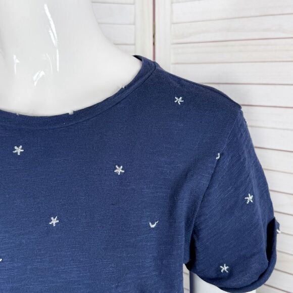 Lucky Brand Embroidered Stars & Moons Slub Tee Blue Silver Small - Picture 6 of 11
